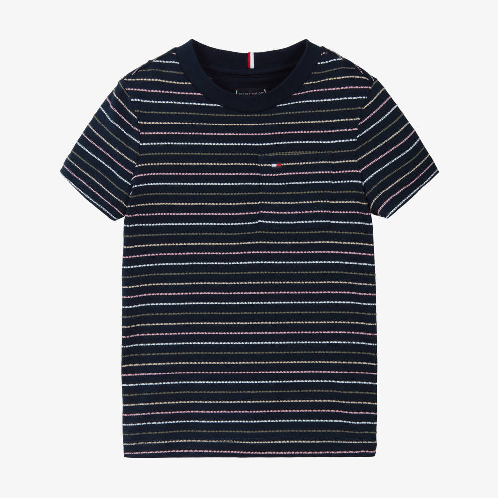 Tommy Hilfiger-Boys Navy Blue T-Shirt with Embroidered Stripes | Childrensalon Outlet