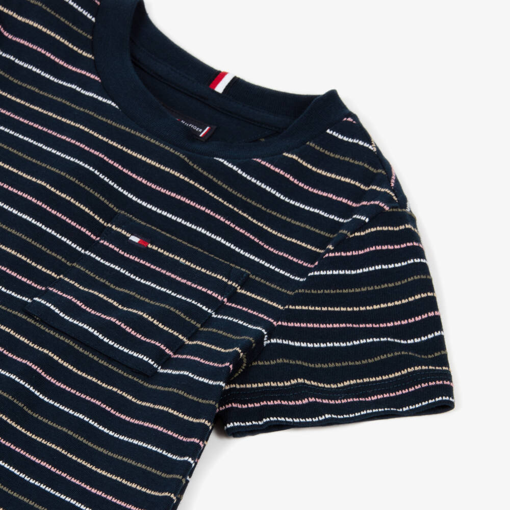 Tommy Hilfiger-Boys Navy Blue T-Shirt with Embroidered Stripes | Childrensalon Outlet