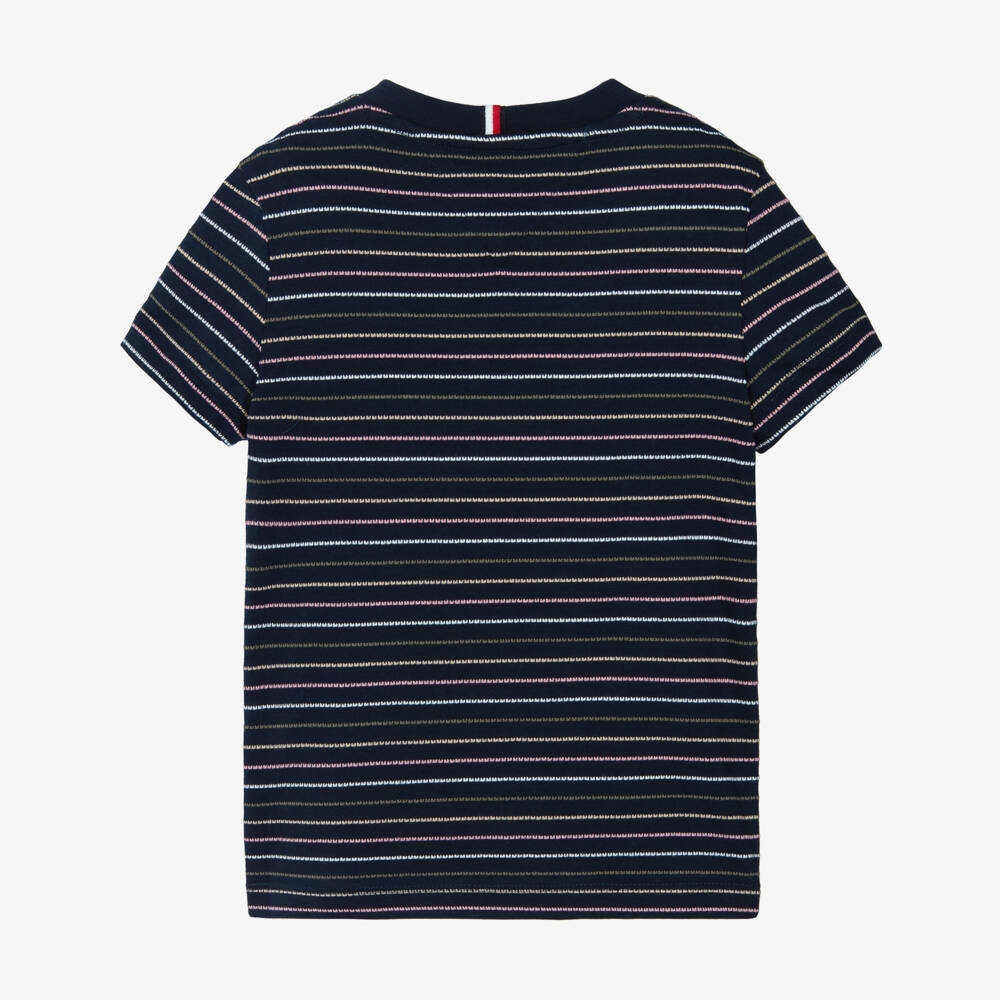 Tommy Hilfiger-Boys Navy Blue T-Shirt with Embroidered Stripes | Childrensalon Outlet