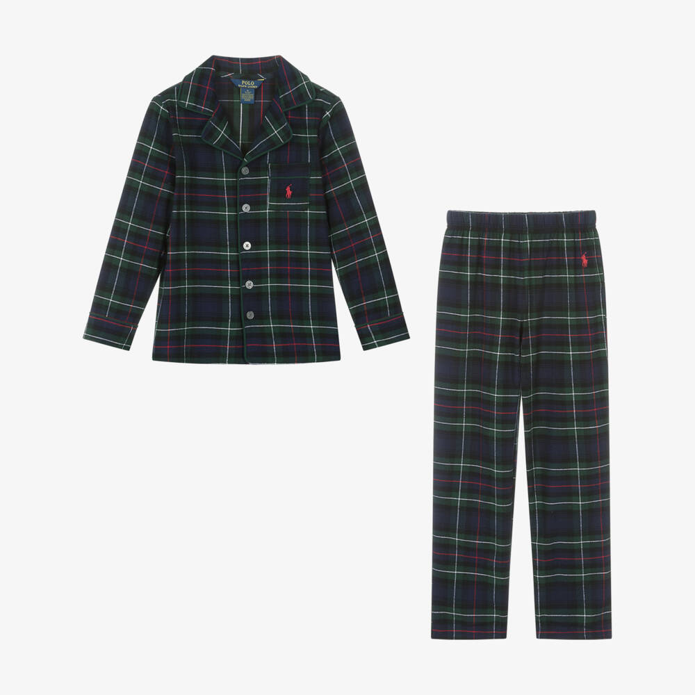 Ralph Lauren-Boys Navy Blue Tartan Cotton Pyjamas | Childrensalon Outlet