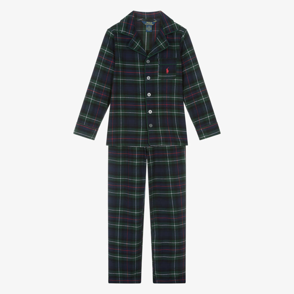 Ralph Lauren-Boys Navy Blue Tartan Cotton Pyjamas | Childrensalon Outlet