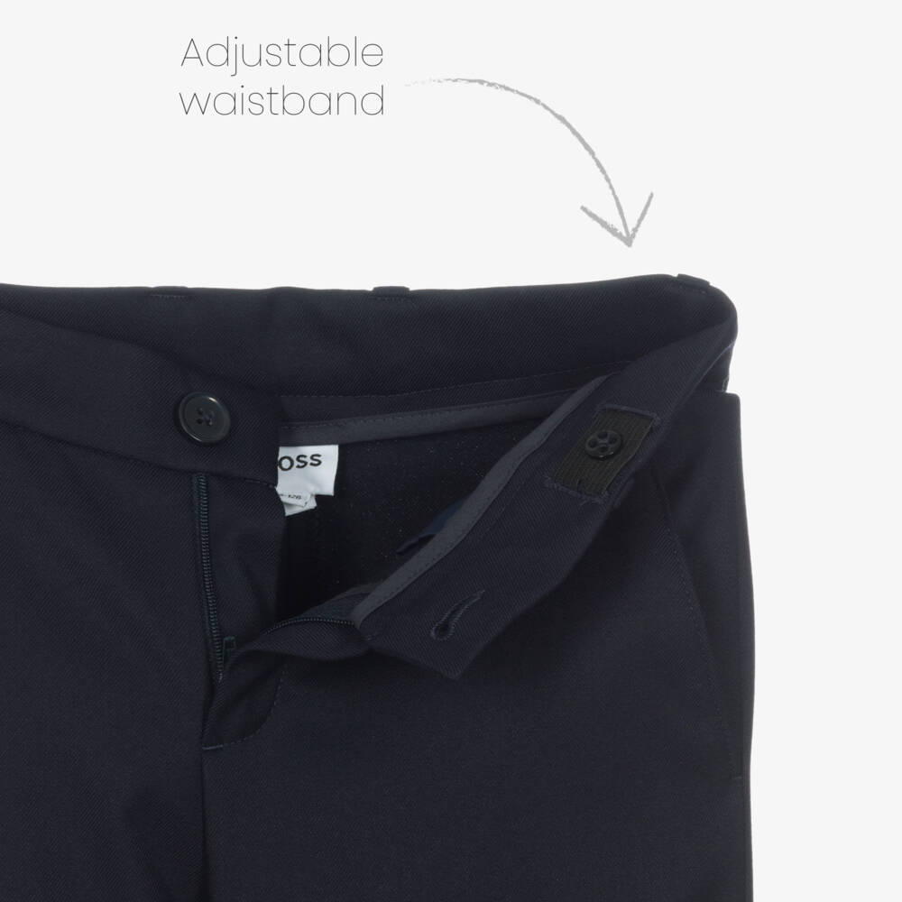 BOSS-Boys Navy Blue Twill Suit | Childrensalon Outlet