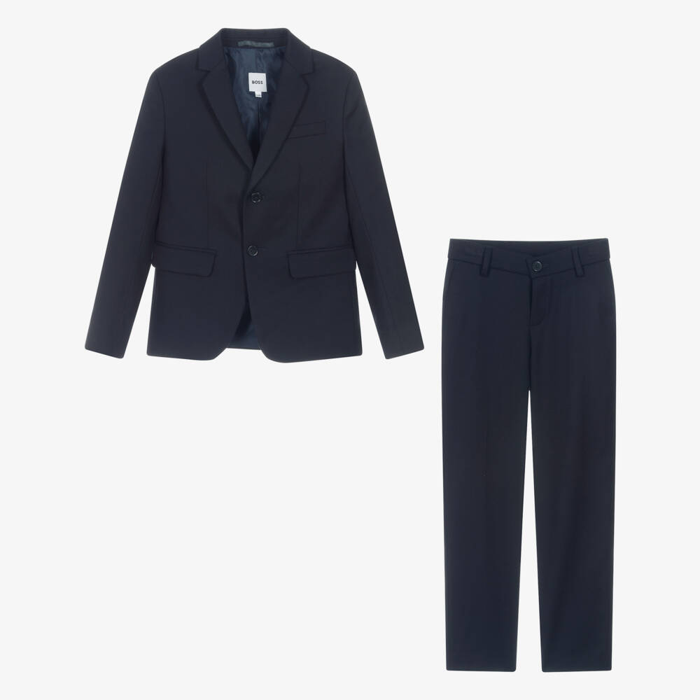 BOSS-Boys Navy Blue Twill Suit | Childrensalon Outlet