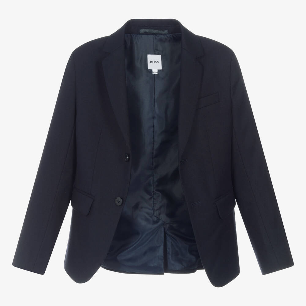 BOSS-Boys Navy Blue Twill Suit | Childrensalon Outlet