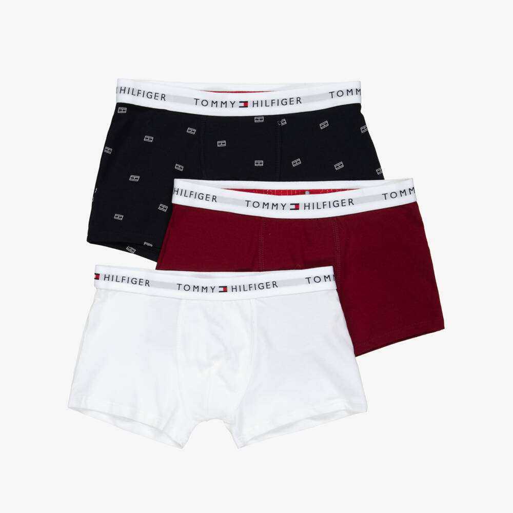 Tommy Hilfiger-Boys Navy Blue, White & Red Cotton Boxer Shorts (3 Pack) | Childrensalon Outlet