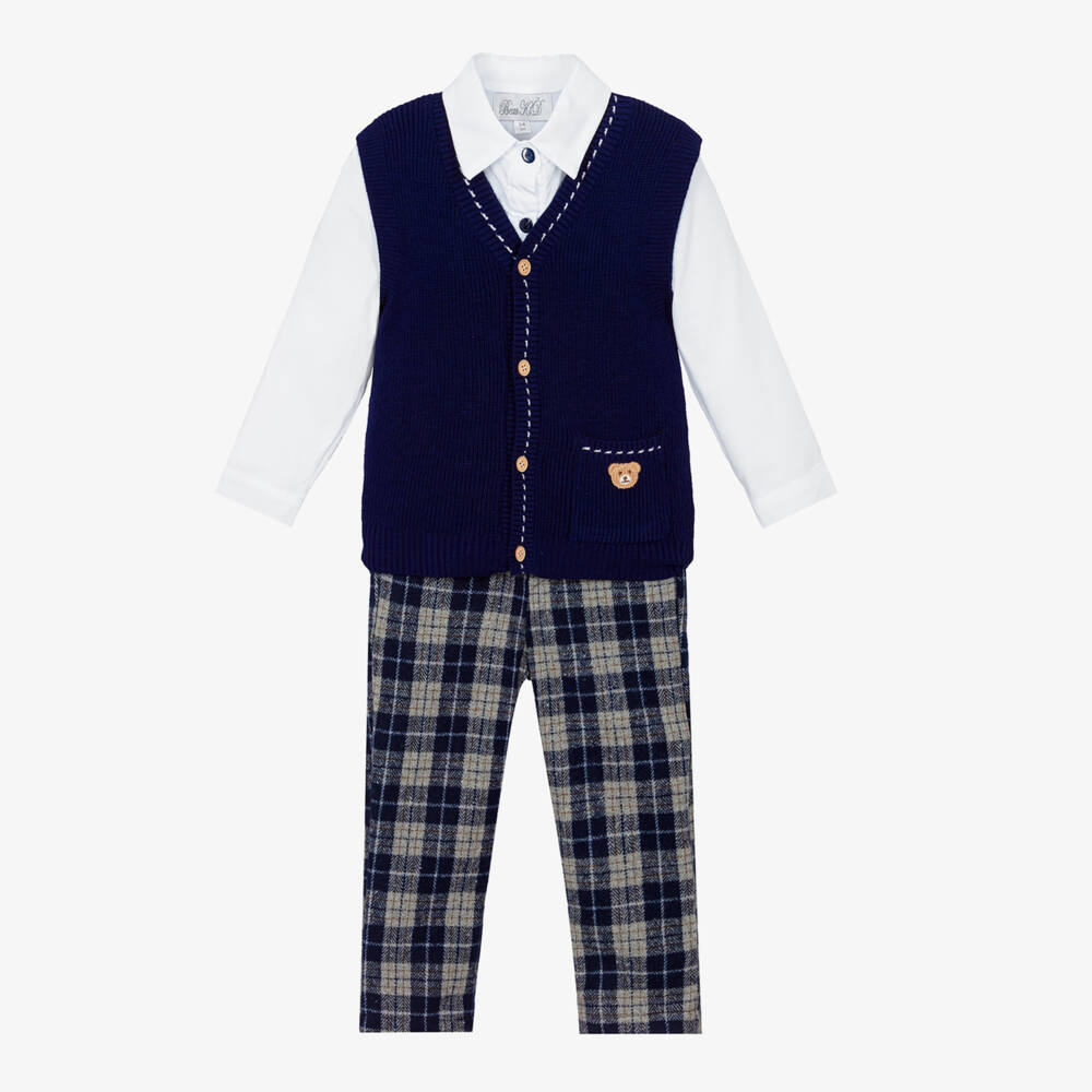Beau KiD-Boys Navy Blue & White Trouser Set | Childrensalon Outlet