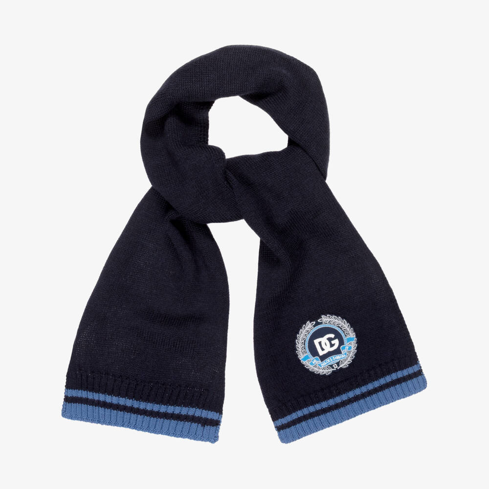 Dolce & Gabbana-Boys Navy Blue Wool Knit Varsity Scarf with DG Logo | Childrensalon Outlet