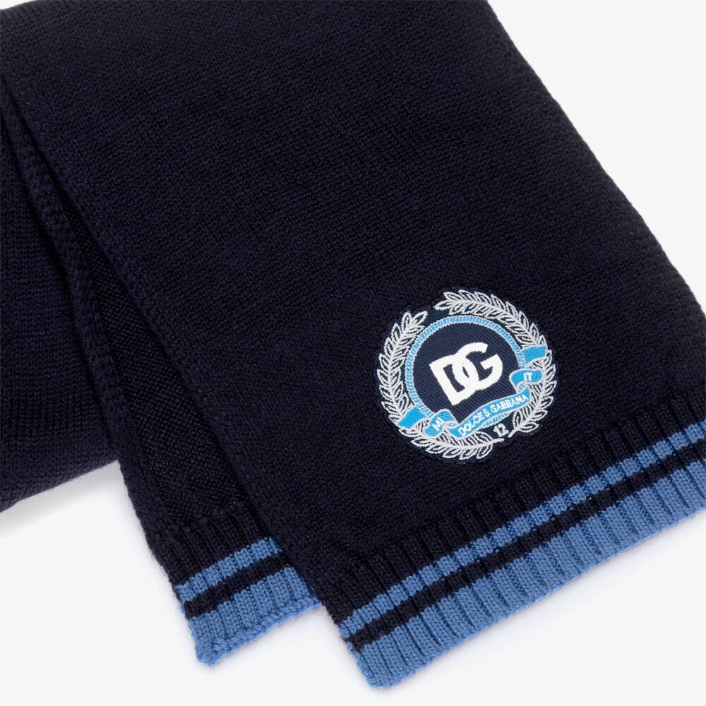 Dolce & Gabbana-Boys Navy Blue Wool Knit Varsity Scarf with DG Logo | Childrensalon Outlet