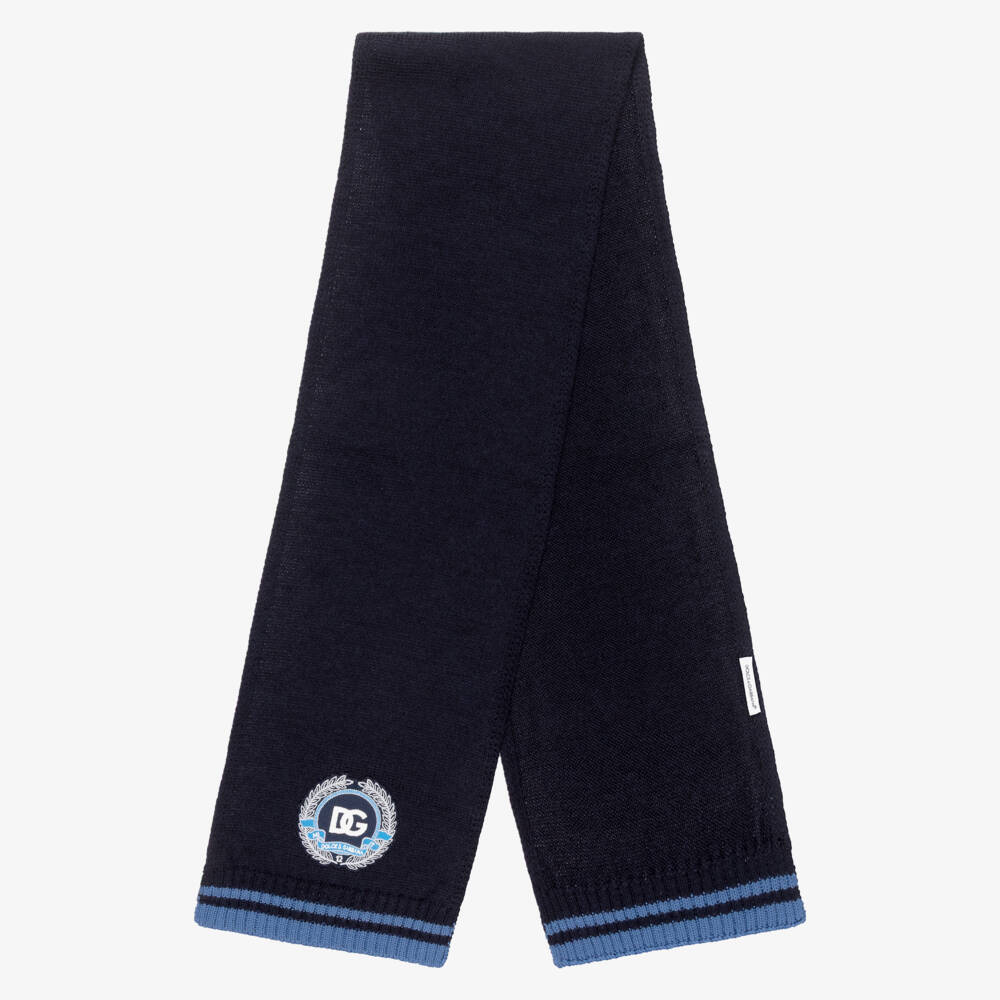 Dolce & Gabbana-Boys Navy Blue Wool Knit Varsity Scarf with DG Logo | Childrensalon Outlet