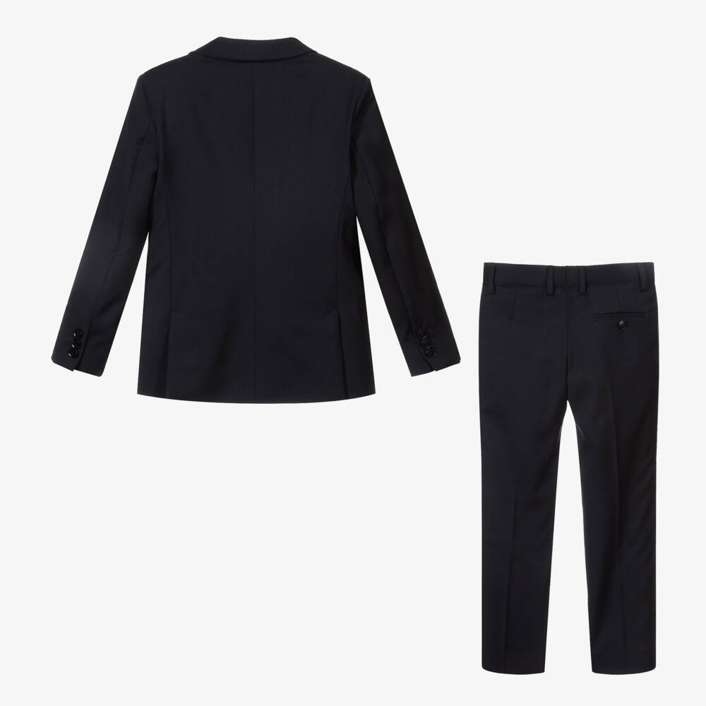 Emporio Armani-Boys Navy Blue Wool Single-Breasted Suit | Childrensalon Outlet