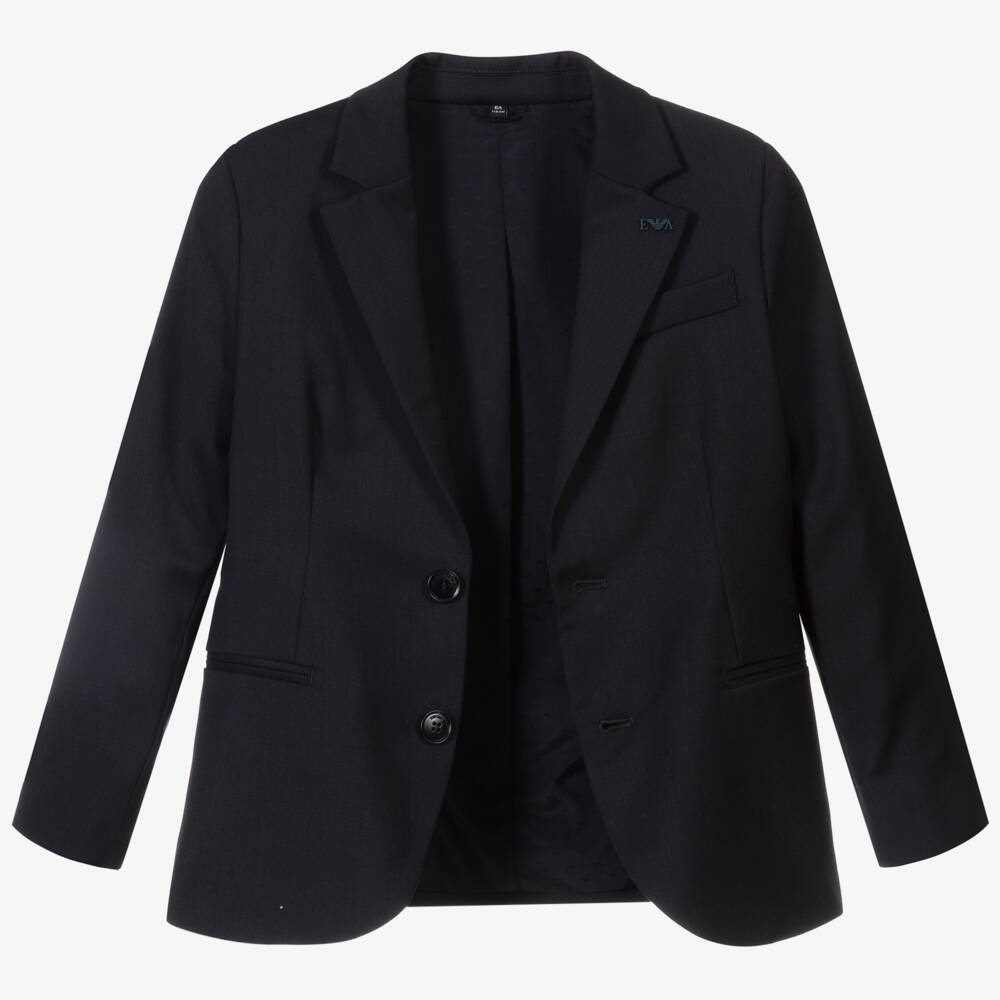Emporio Armani-Boys Navy Blue Wool Single-Breasted Suit | Childrensalon Outlet