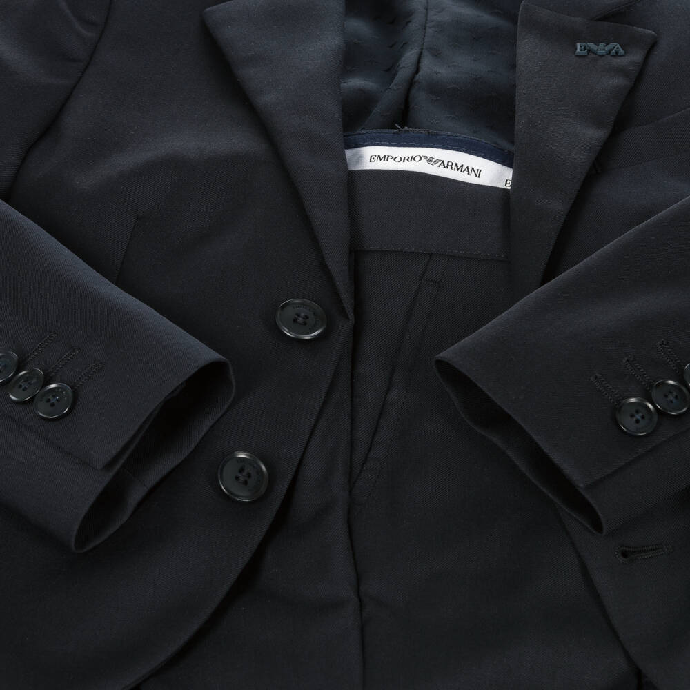 Emporio Armani-Boys Navy Blue Wool Single-Breasted Suit | Childrensalon Outlet