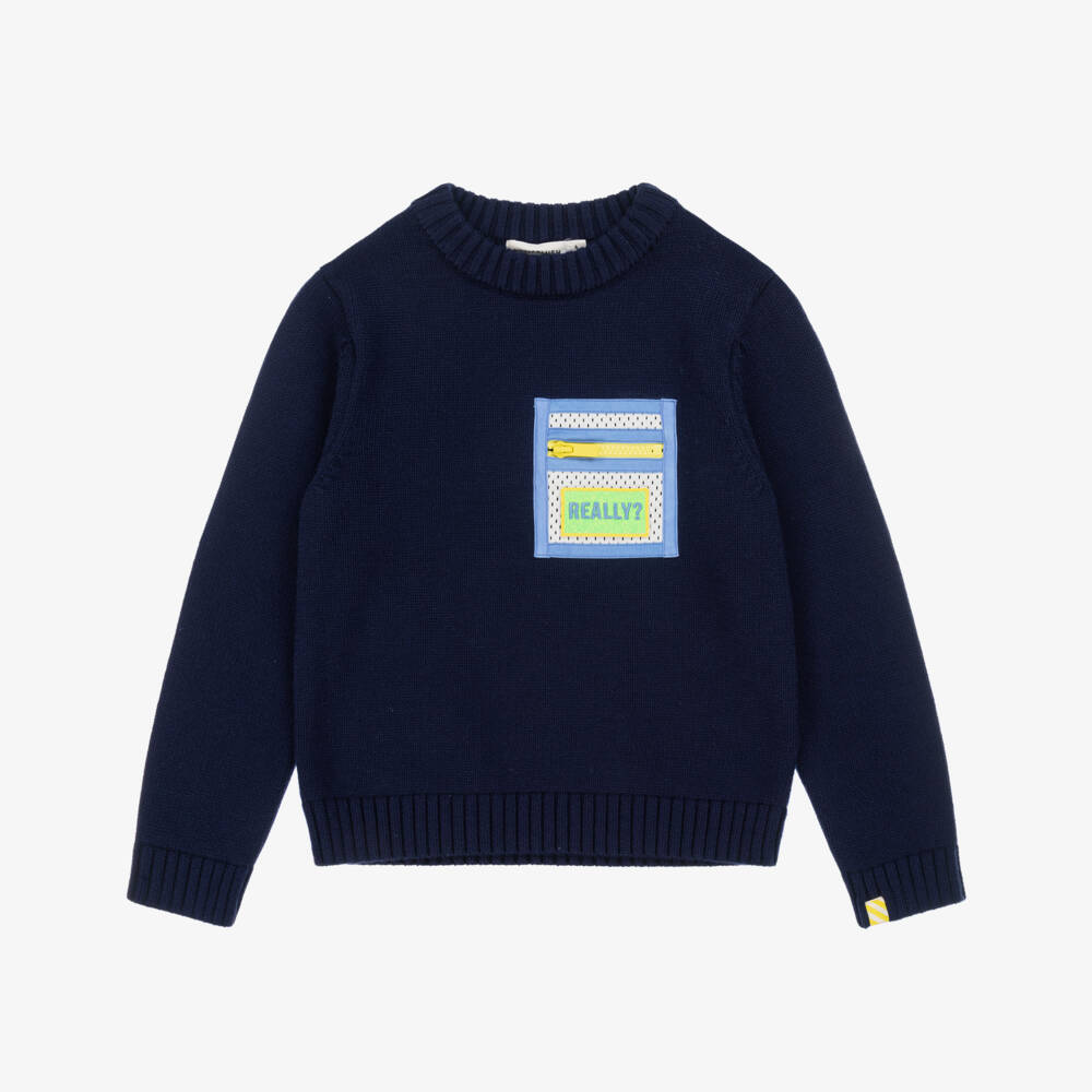 Billieblush-Boys Navy Blue Zip Pocket Knitted Jumper | Childrensalon Outlet