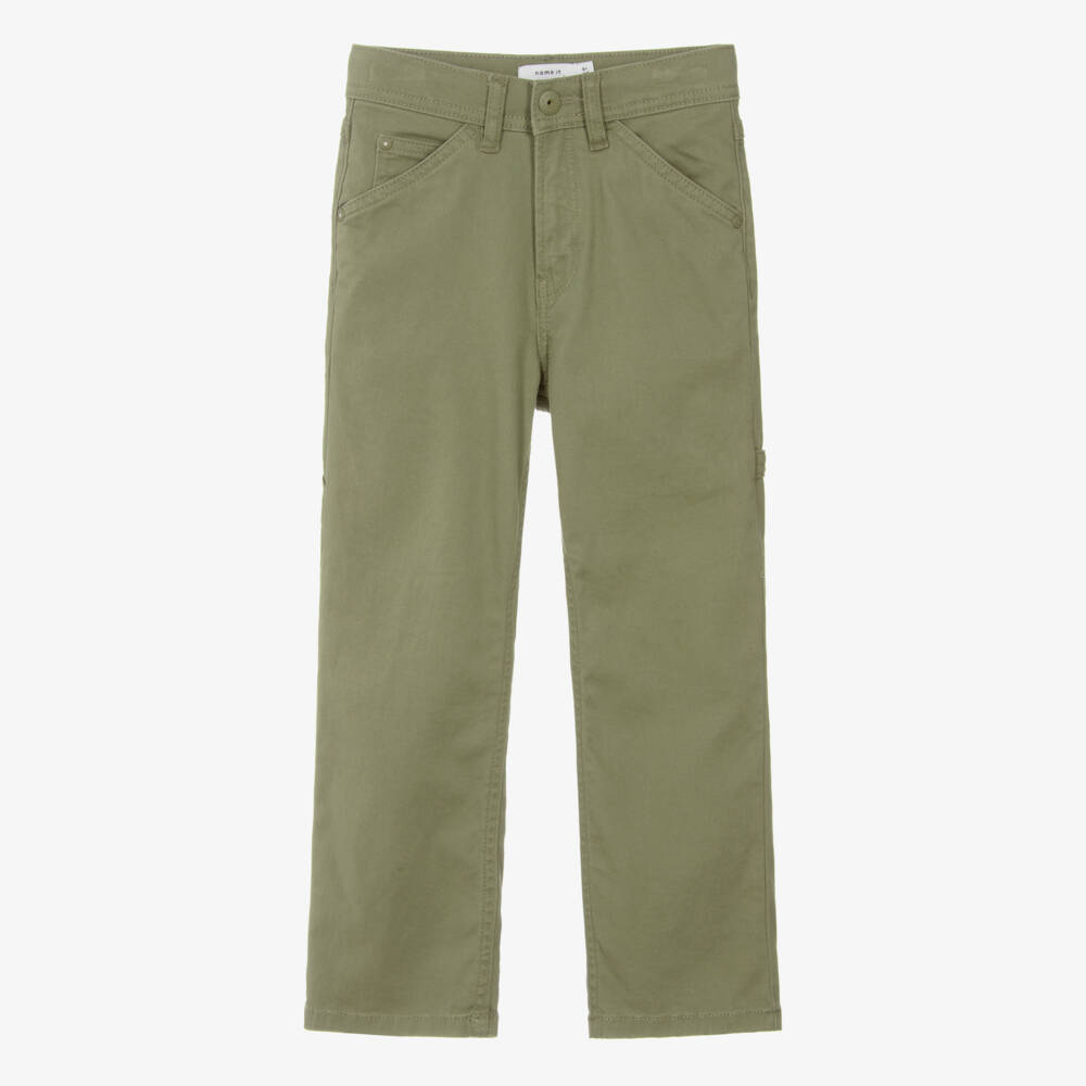 NAME IT-Boys Olive Green Cotton Twill Chino Trousers | Childrensalon Outlet