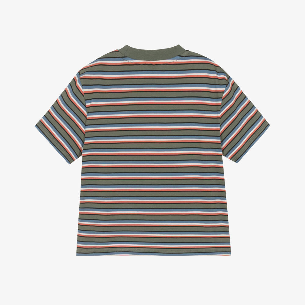 Stella McCartney Kids-Boys Orange & Green Striped Cotton T-Shirt with Varsity Logo | Childrensalon Outlet