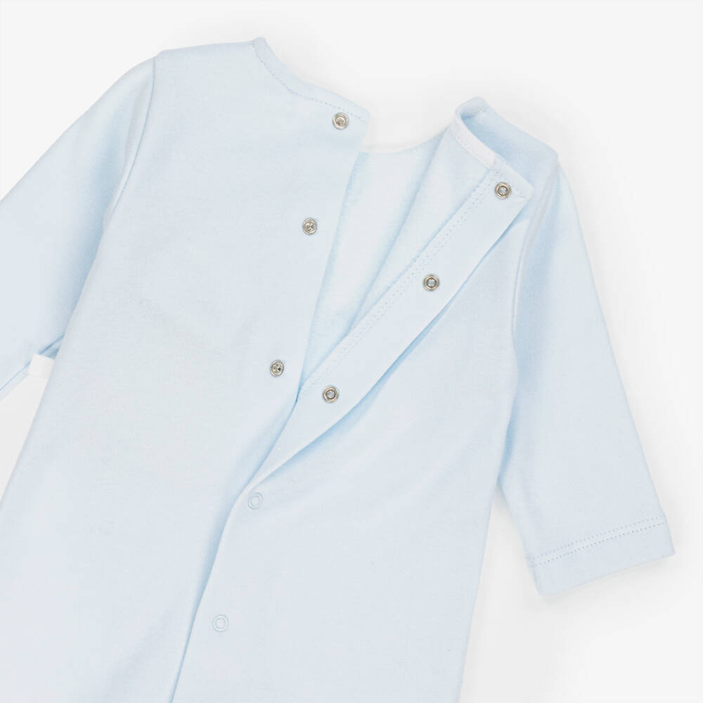 Laranjinha-Boys Pale Blue Cotton Babygrow with Bib Collar | Childrensalon Outlet