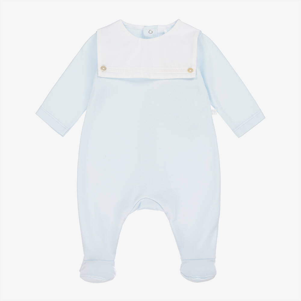 Laranjinha-Boys Pale Blue Cotton Babygrow with Bib Collar | Childrensalon Outlet