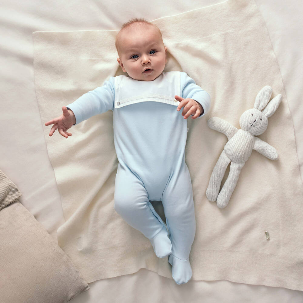 Laranjinha-Boys Pale Blue Cotton Babygrow with Bib Collar | Childrensalon Outlet