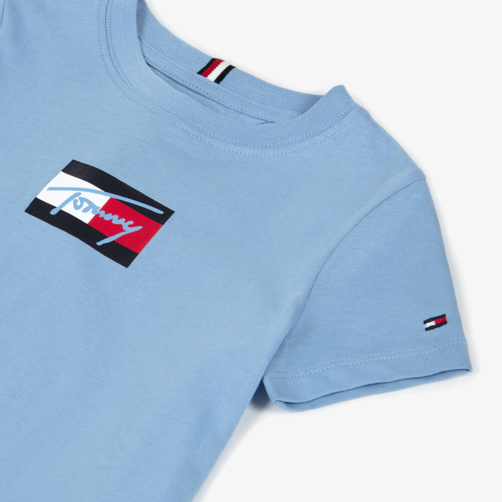 Tommy Hilfiger-Boys Pale Blue Cotton Flag Logo T-Shirt | Childrensalon Outlet
