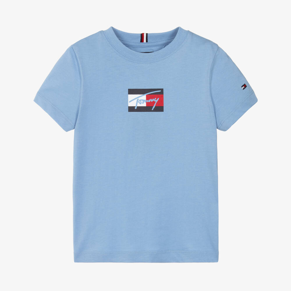 Tommy Hilfiger-Boys Pale Blue Cotton Flag Logo T-Shirt | Childrensalon Outlet