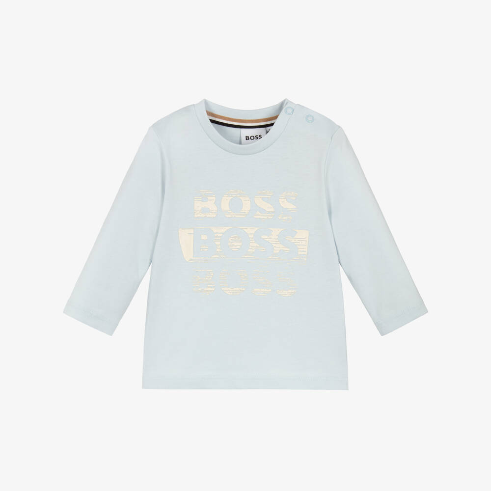 BOSS-Boys Pale Blue Cotton Logo Top | Childrensalon Outlet