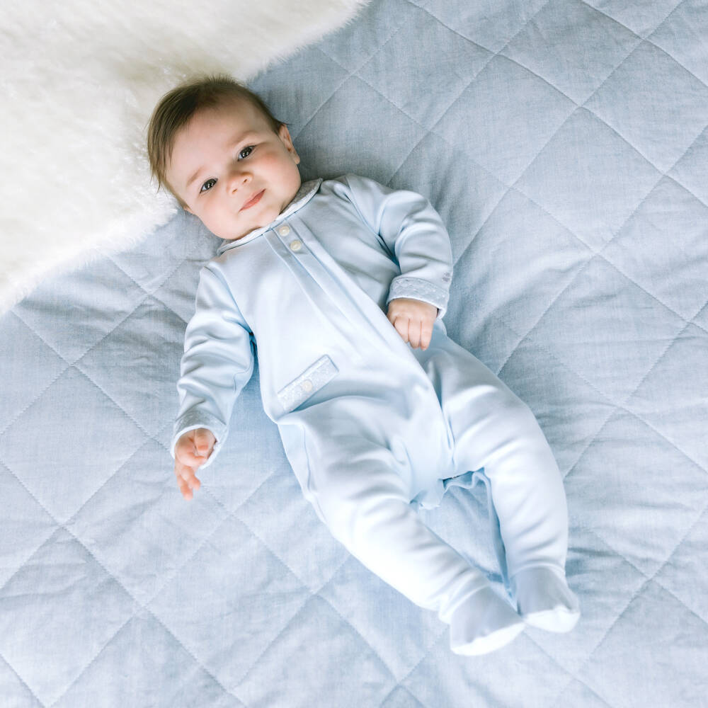 Emile et Rose-Boys Pale Blue Cotton Pintuck Babygrow | Childrensalon Outlet