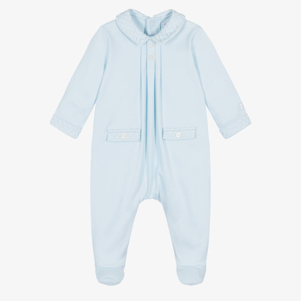 Emile et Rose-Boys Pale Blue Cotton Pintuck Babygrow | Childrensalon Outlet