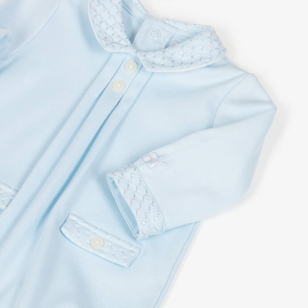 Emile et Rose-Boys Pale Blue Cotton Pintuck Babygrow | Childrensalon Outlet