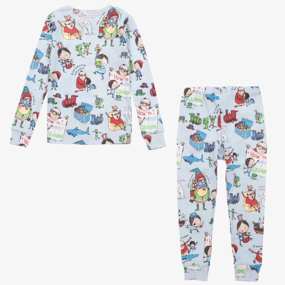 Books to Bed-Boys Pale Blue Cotton Pyjamas & Book Set | Childrensalon Outlet