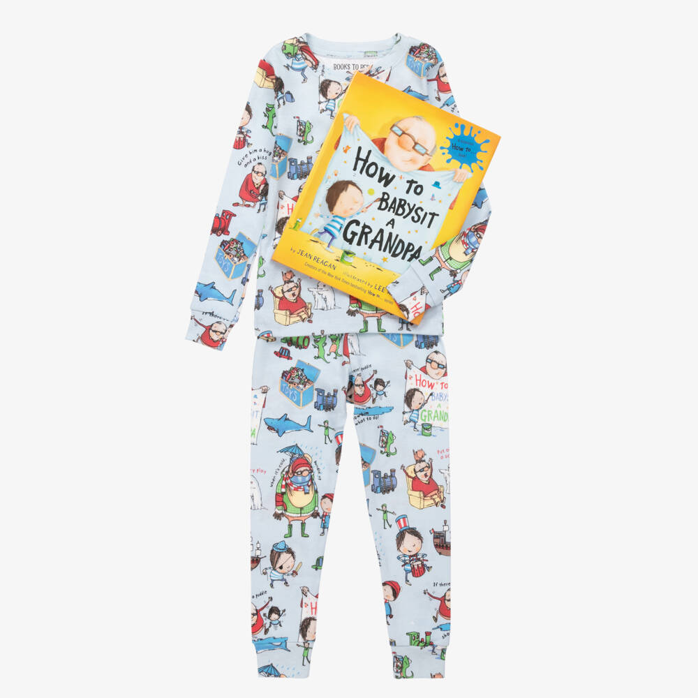Books to Bed-Boys Pale Blue Cotton Pyjamas & Book Set | Childrensalon Outlet