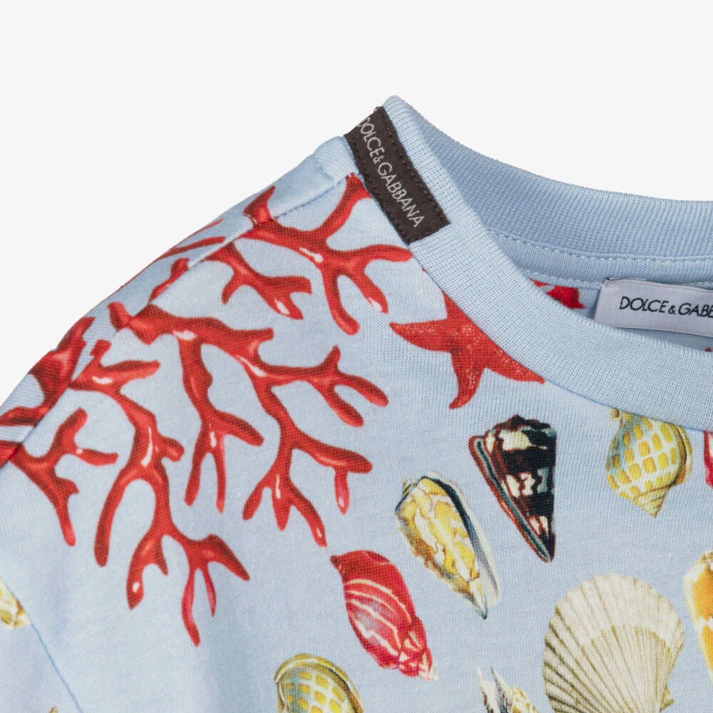 Dolce & Gabbana-Boys Pale Blue Cotton Sea Shell Print T-Shirt | Childrensalon Outlet