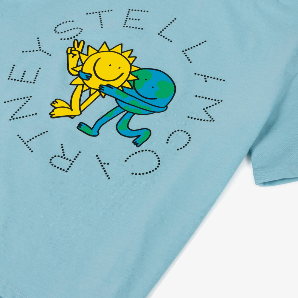Stella McCartney Kids-Boys Pale Blue Cotton Sun & Earth T-Shirt | Childrensalon Outlet