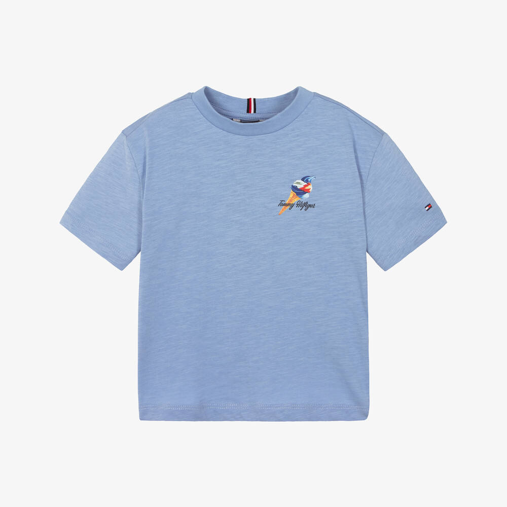 Tommy Hilfiger-Boys Pale Blue Cotton T-Shirt with Ice Cream Motif | Childrensalon Outlet