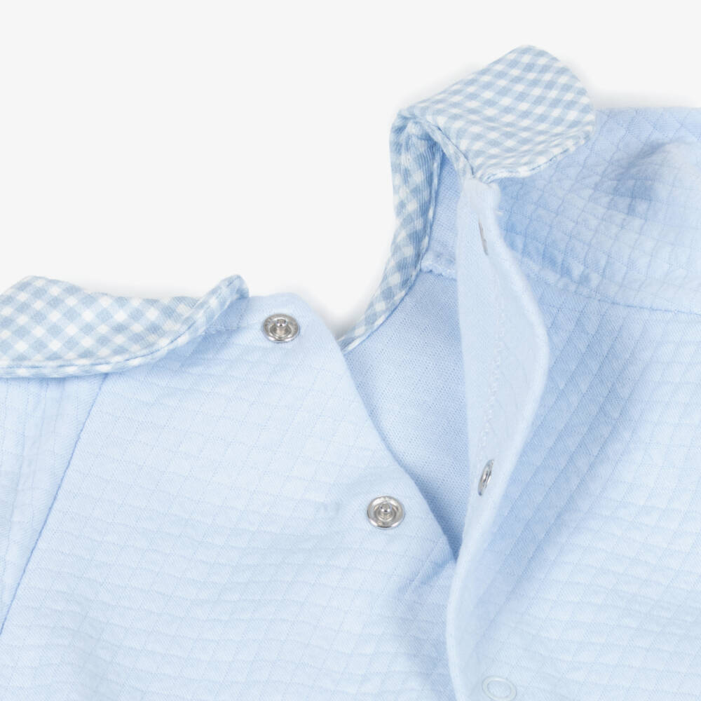 Babidu-Boys Pale Blue Cotton Trouser Set with Gingham Collar | Childrensalon Outlet