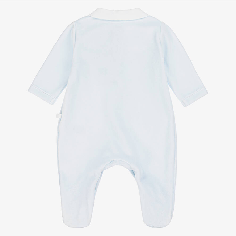 Laranjinha-Boys Pale Blue & White Velour Babygrow | Childrensalon Outlet