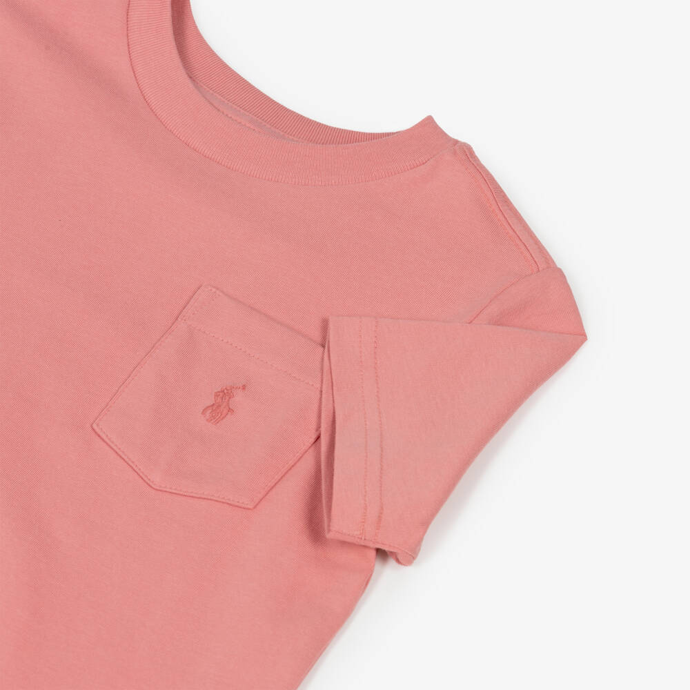 Ralph Lauren-Boys Pink Cotton Pocket with Pony Logo T-Shirt | Childrensalon Outlet