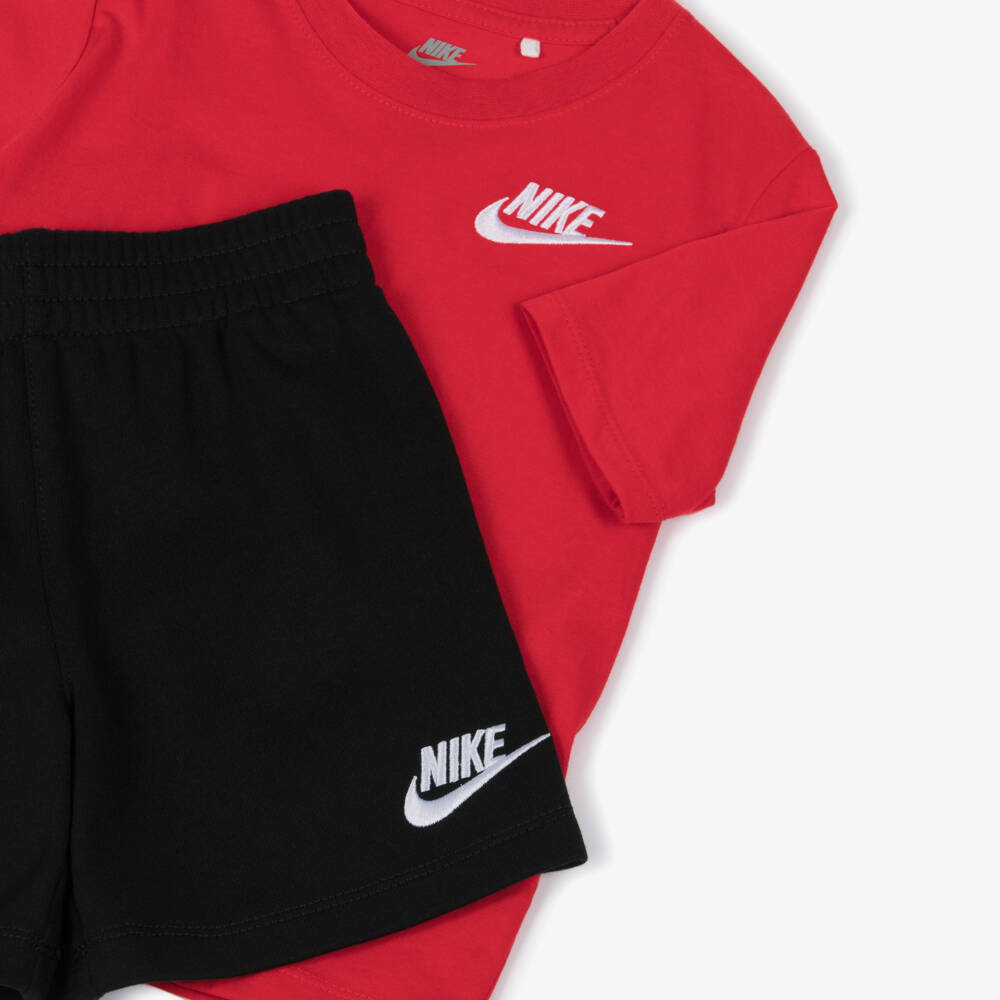 Nike-Boys Red & Black Swoosh Logo Shorts Set | Childrensalon Outlet