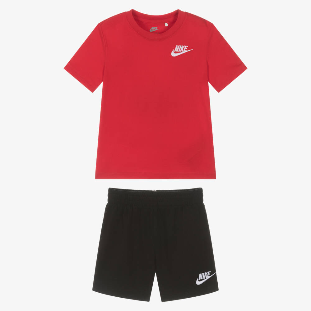 Nike-Boys Red & Black Swoosh Logo Shorts Set | Childrensalon Outlet