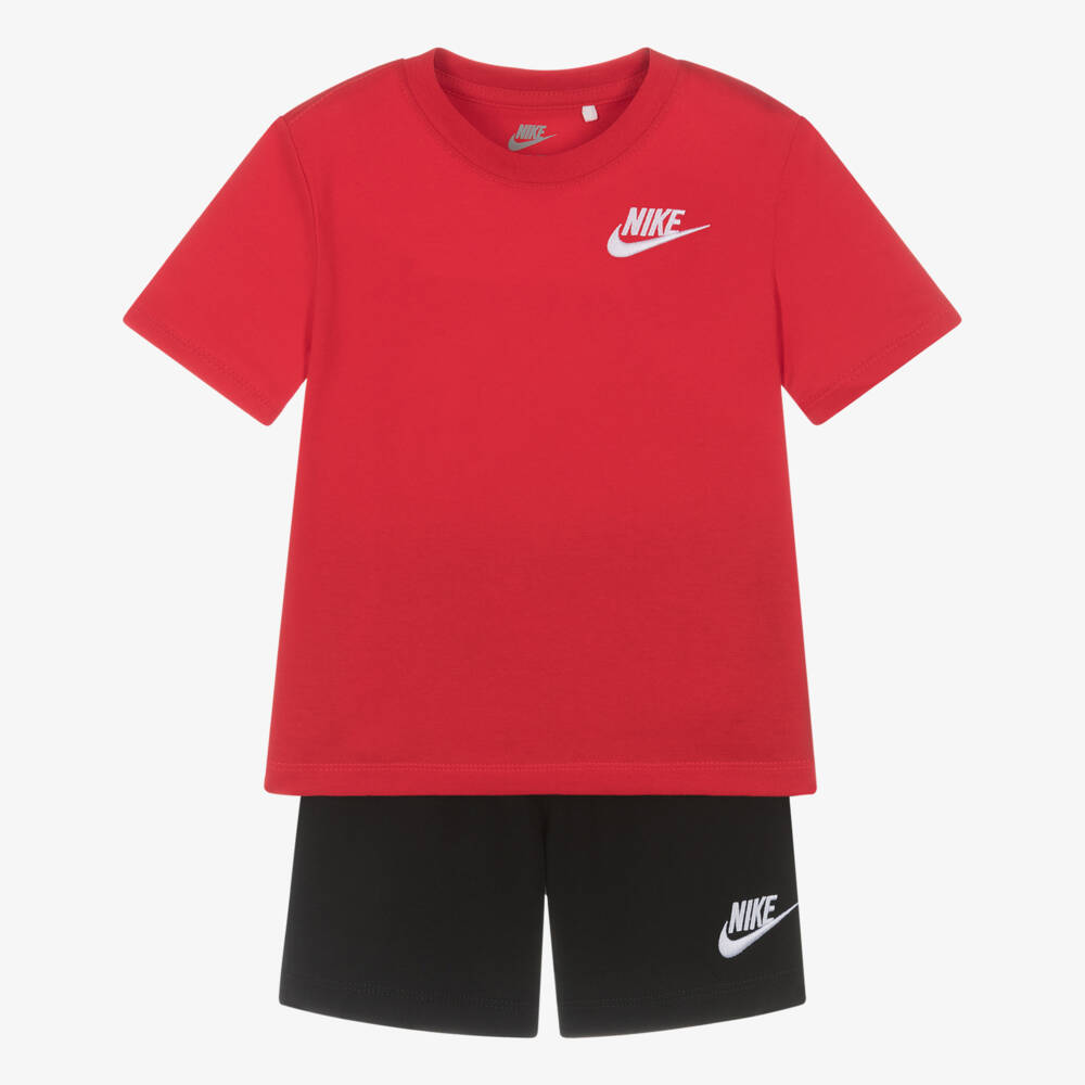 Nike-Boys Red & Black Swoosh Logo Shorts Set | Childrensalon Outlet