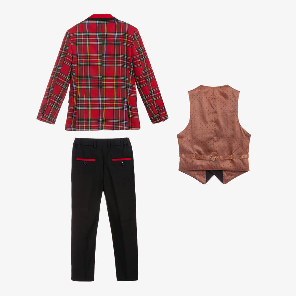 Roma e Toska-Классический красный тартановый костюм для мальчиков | Childrensalon Outlet