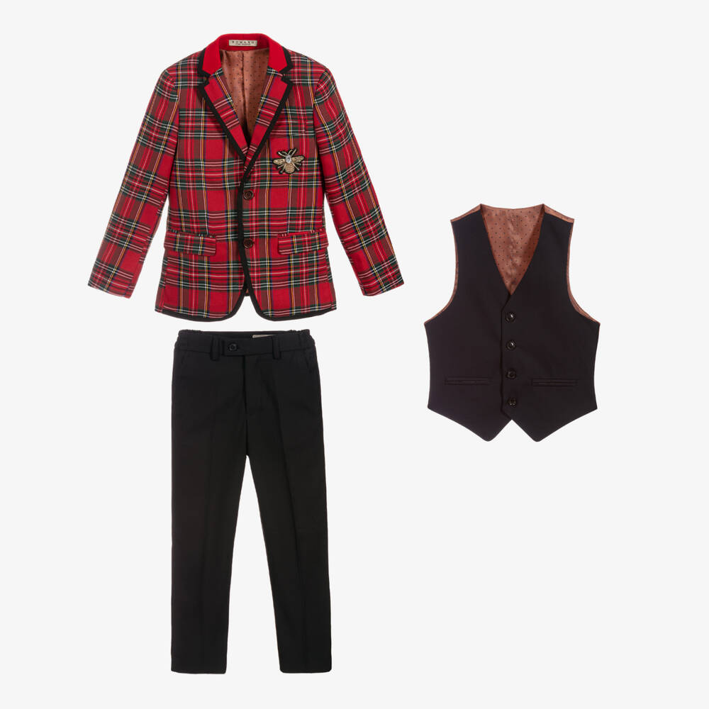Roma e Toska-Классический красный тартановый костюм для мальчиков | Childrensalon Outlet