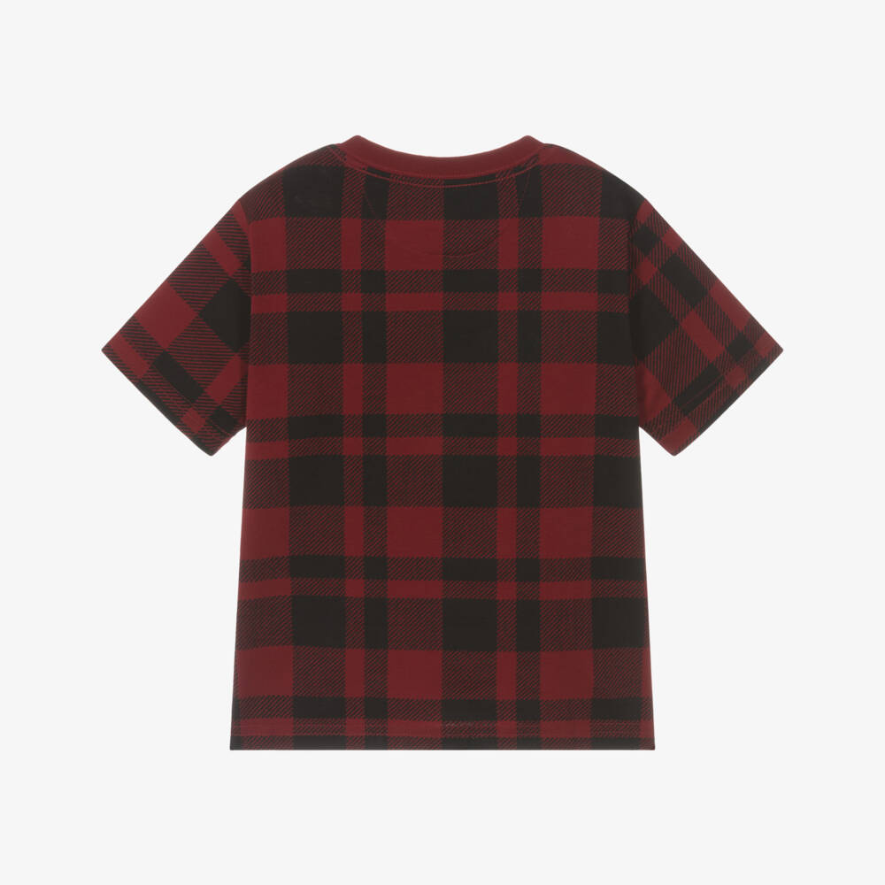 Ralph Lauren-Boys Red Check Polo Bear Cotton T-Shirt | Childrensalon Outlet