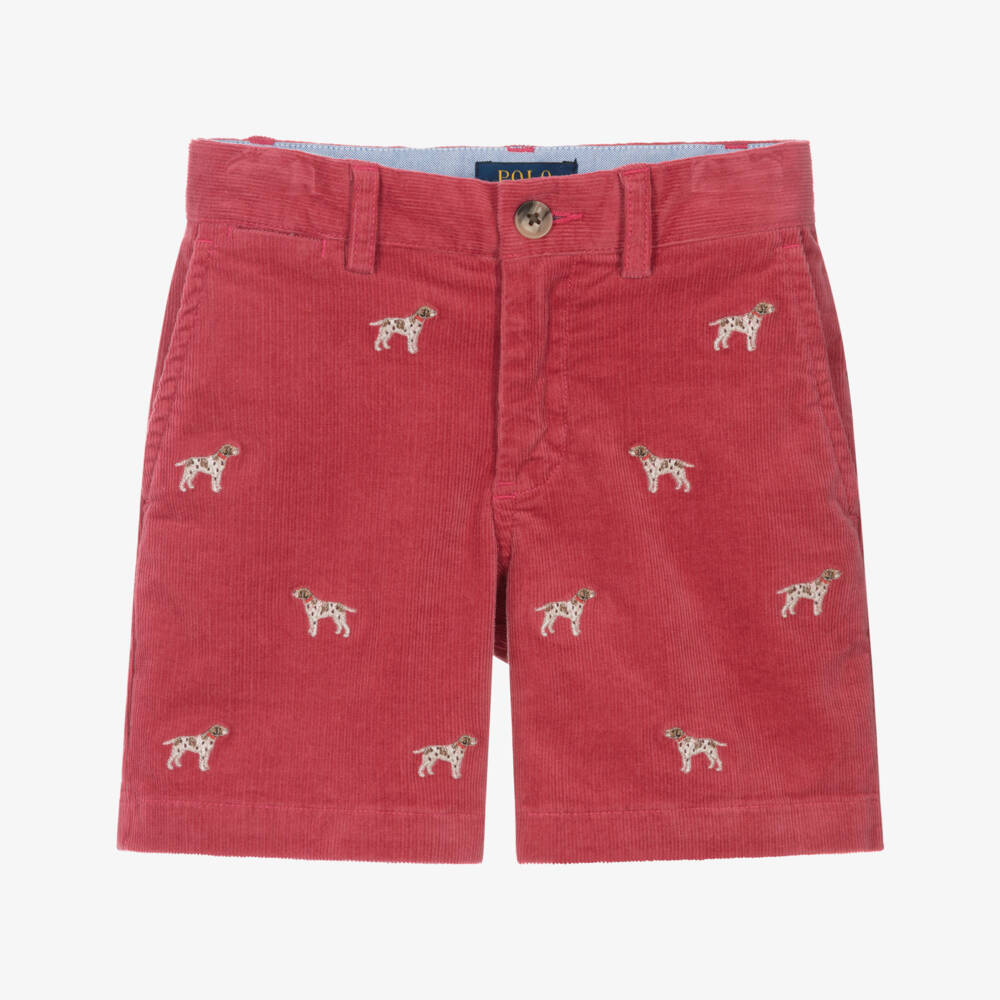 Ralph Lauren-Шорты из красного вельвета с вышивкой для мальчиков | Childrensalon Outlet