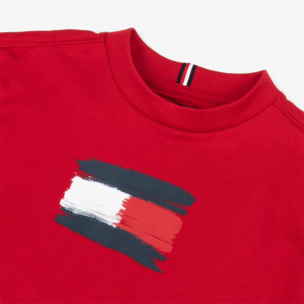 Tommy Hilfiger-Boys Red Cotton Flag Logo T-Shirt | Childrensalon Outlet