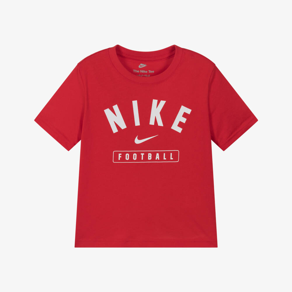 Nike-Boys Red Cotton Football Logo T-Shirt | Childrensalon Outlet