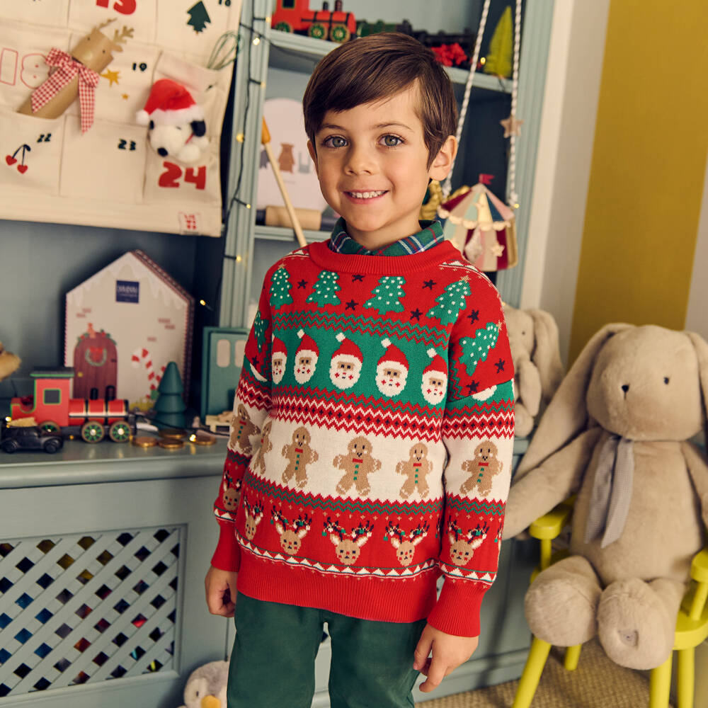 Rock Your Baby-Boys Red Cotton Knit Festive Fair Isle Sweater | Childrensalon Outlet