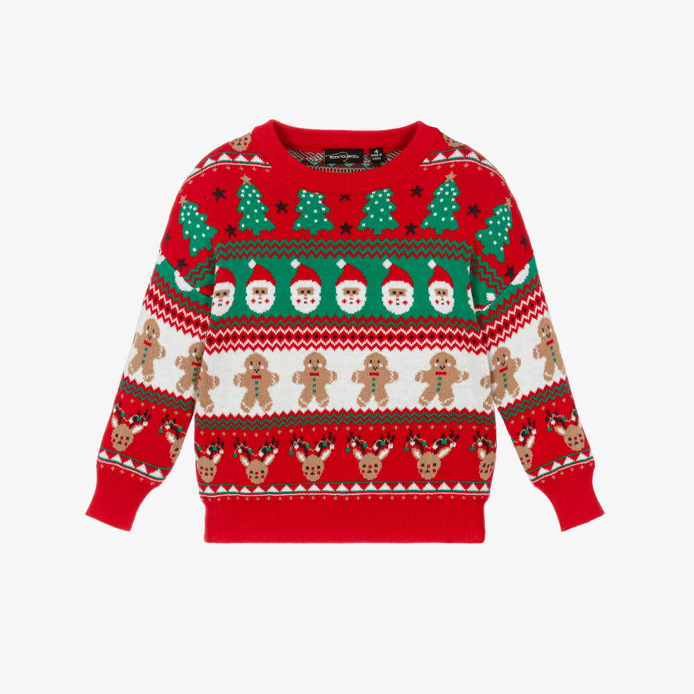 Rock Your Baby-Boys Red Cotton Knit Festive Fair Isle Sweater | Childrensalon Outlet