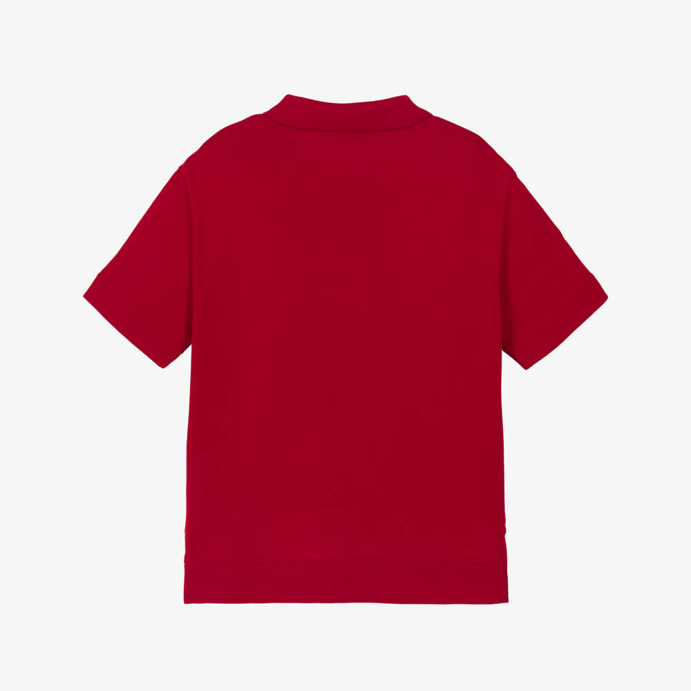 Burberry-Boys Red Cotton Piqué EKD Polo Shirt | Childrensalon Outlet
