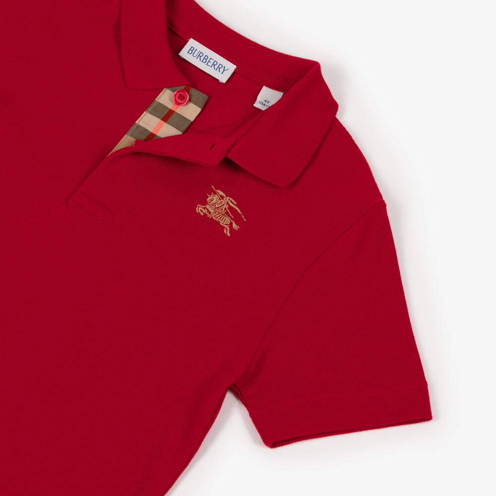 Burberry-Boys Red Cotton Piqué EKD Polo Shirt | Childrensalon Outlet