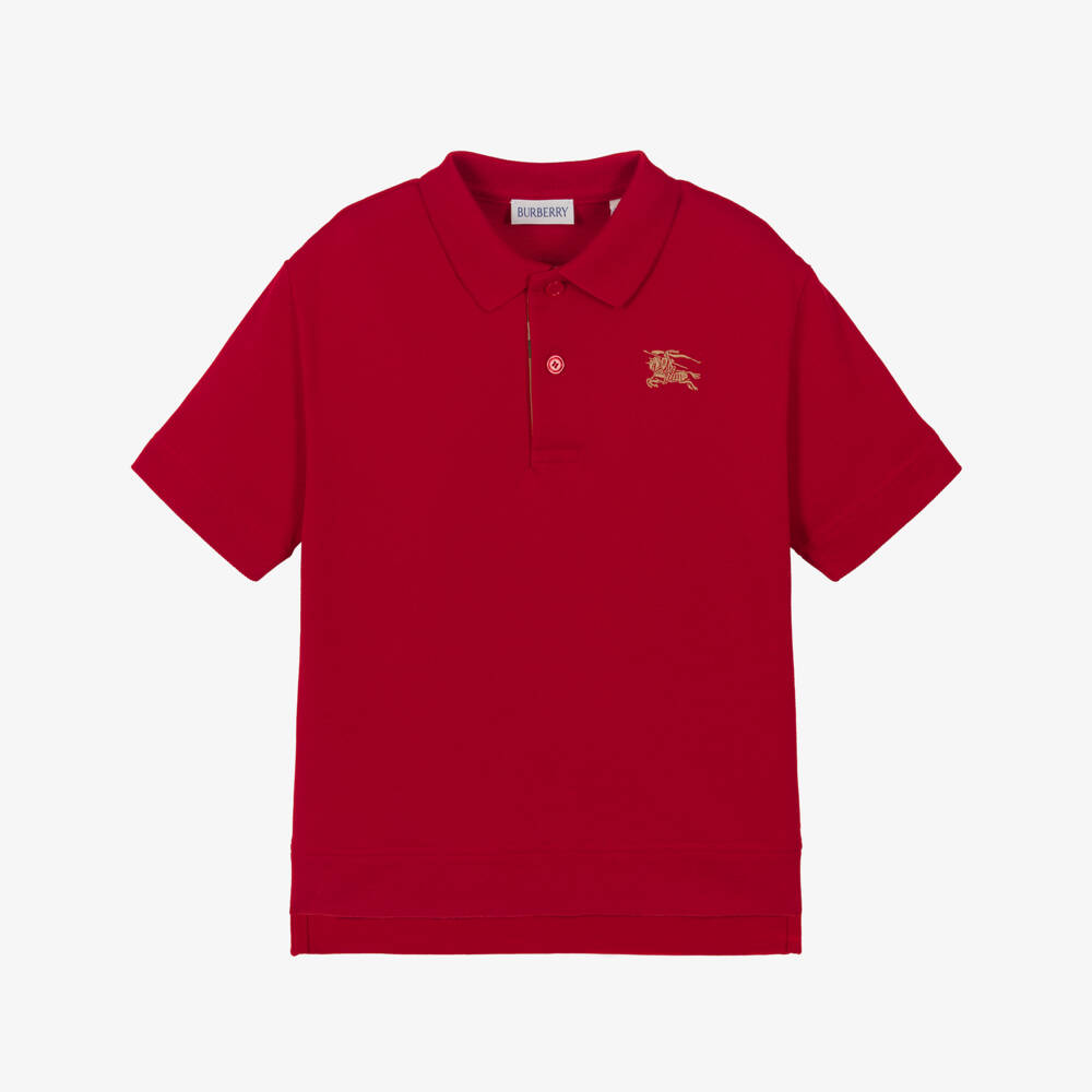 Burberry-Boys Red Cotton Piqué EKD Polo Shirt | Childrensalon Outlet